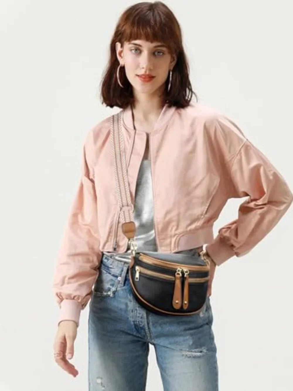 Vegan Leather Crossbody Sling Bag Adjustable Strap Chest Bag